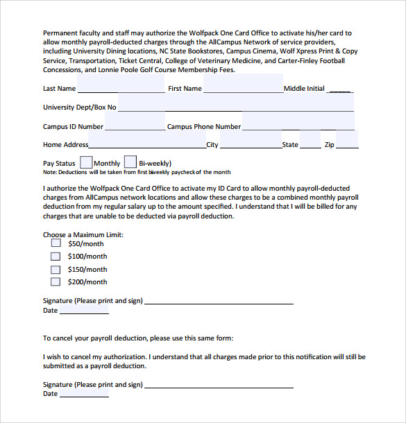 payroll deduction form template payroll deduction authorization 
