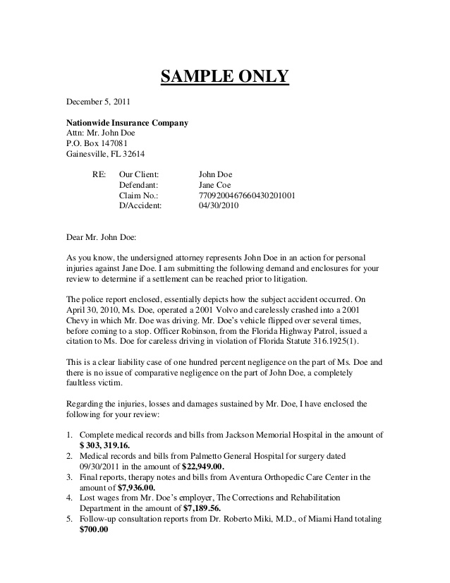 Sample Demand Letter Personal Injury   letter of recommendation