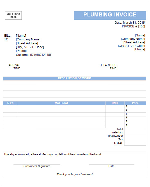 6+ Plumbing Invoice Samples – Examples in PDF, Excel | Sample 