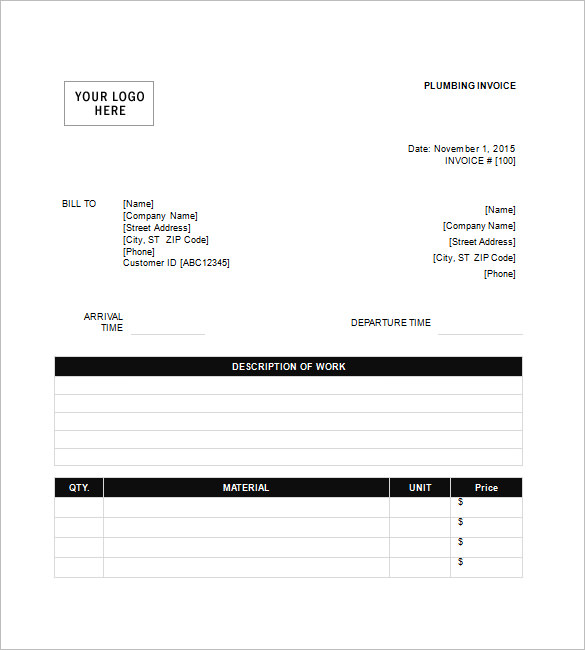Plumbing Invoice Templates – 8+ Free Word, Excel, PDF Format 