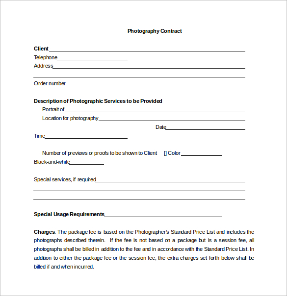 Photography Contract Example  11+ Free Word, PDF Documents 
