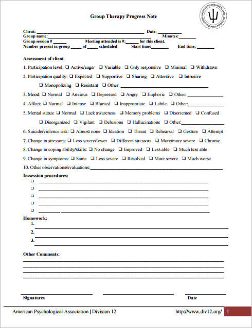 psychotherapy progress note template pdf   Physic.minimalistics.co