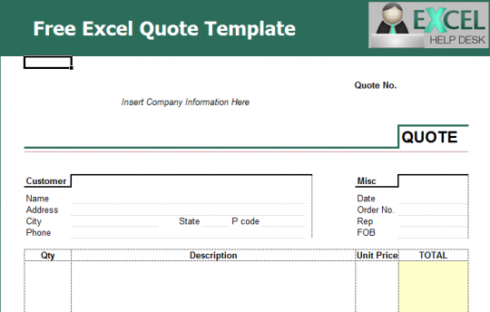 Quote Template Excel   JP Designs