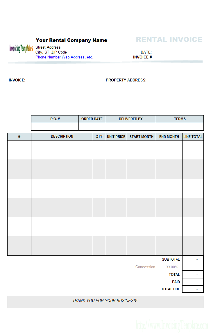 Nice Blank Invoice Template For Rental Or Sale In Microsoft Word 