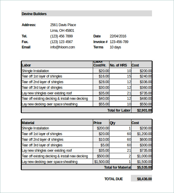roofing estimate template free download   Physic.minimalistics.co