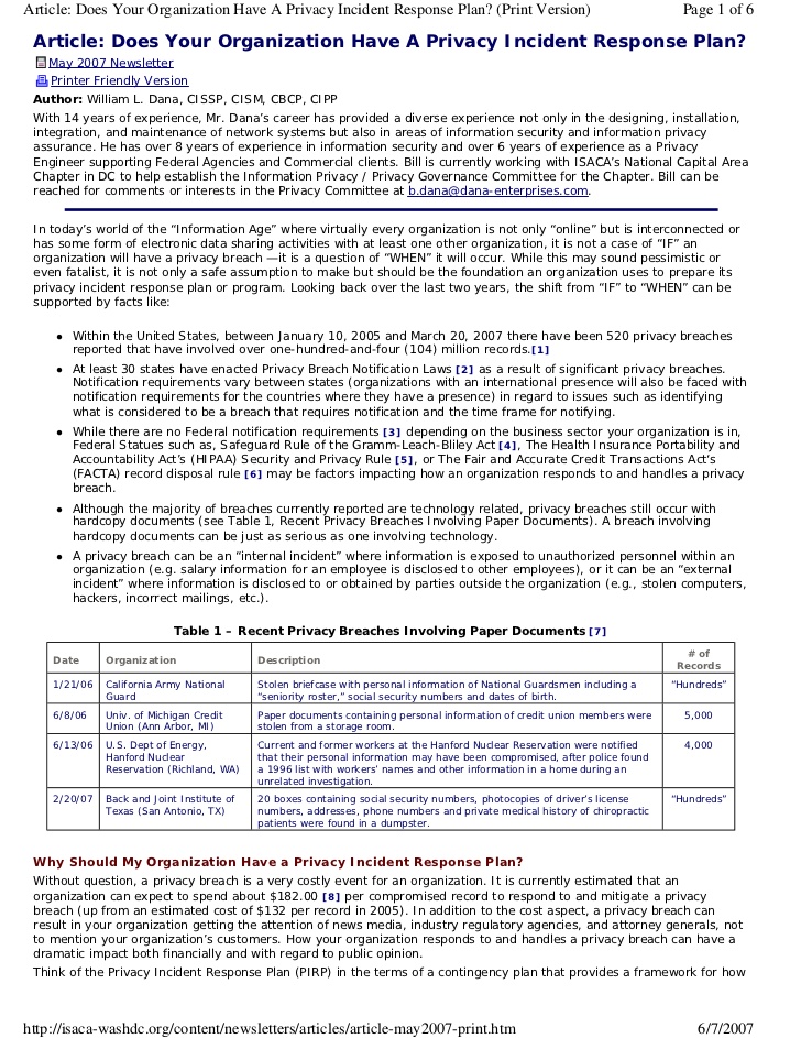 Does Your Organization Have A Privacy Incident Response Plan?