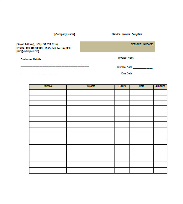 Excel Service Invoice Template   Free Download