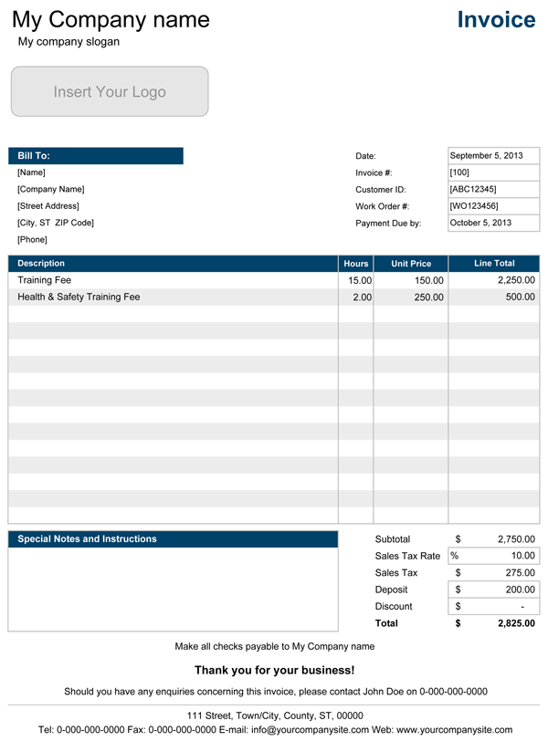 Service Invoice Templates for Excel