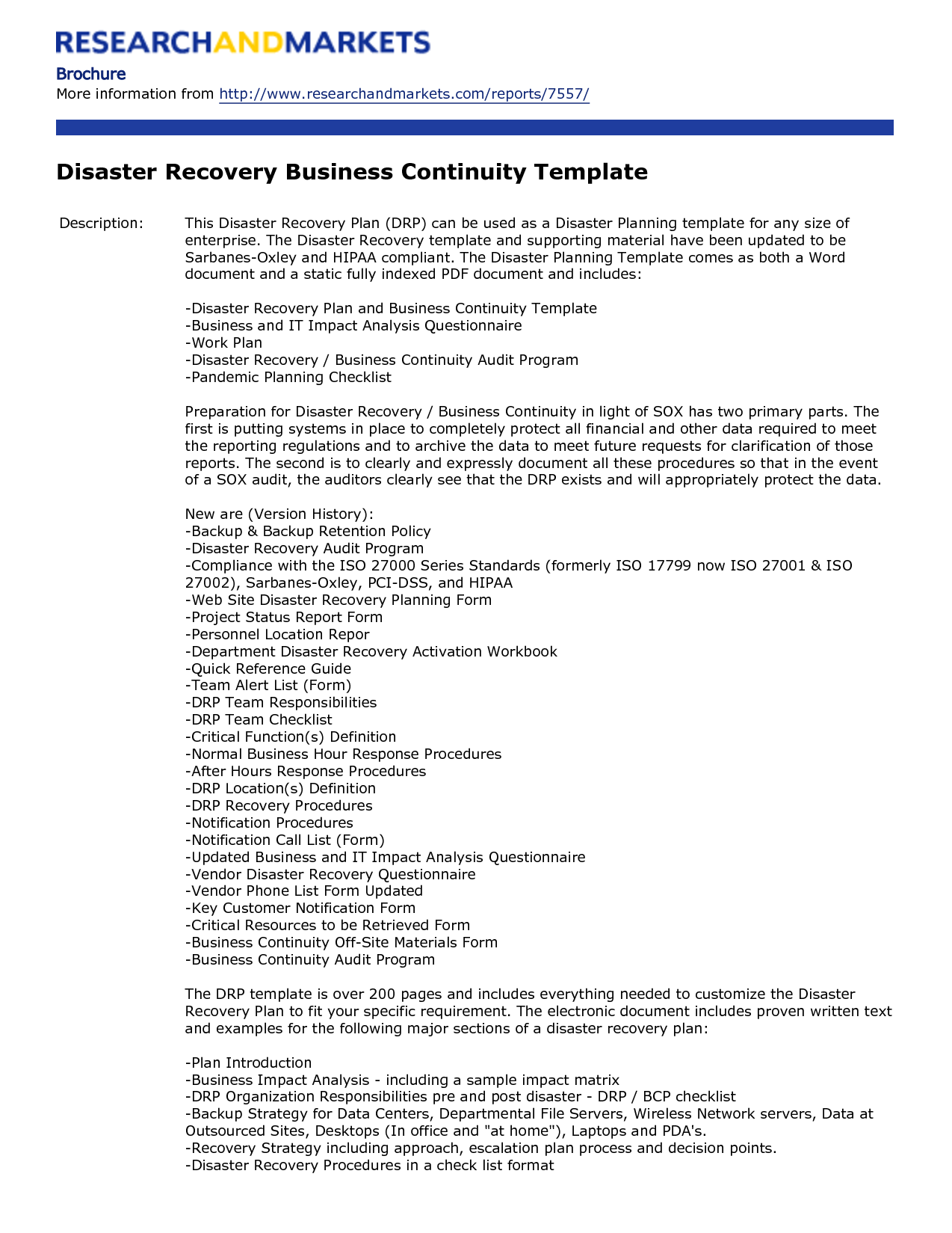 Business Recovery Plan Awesome It Disaster Template Sample For Sma 