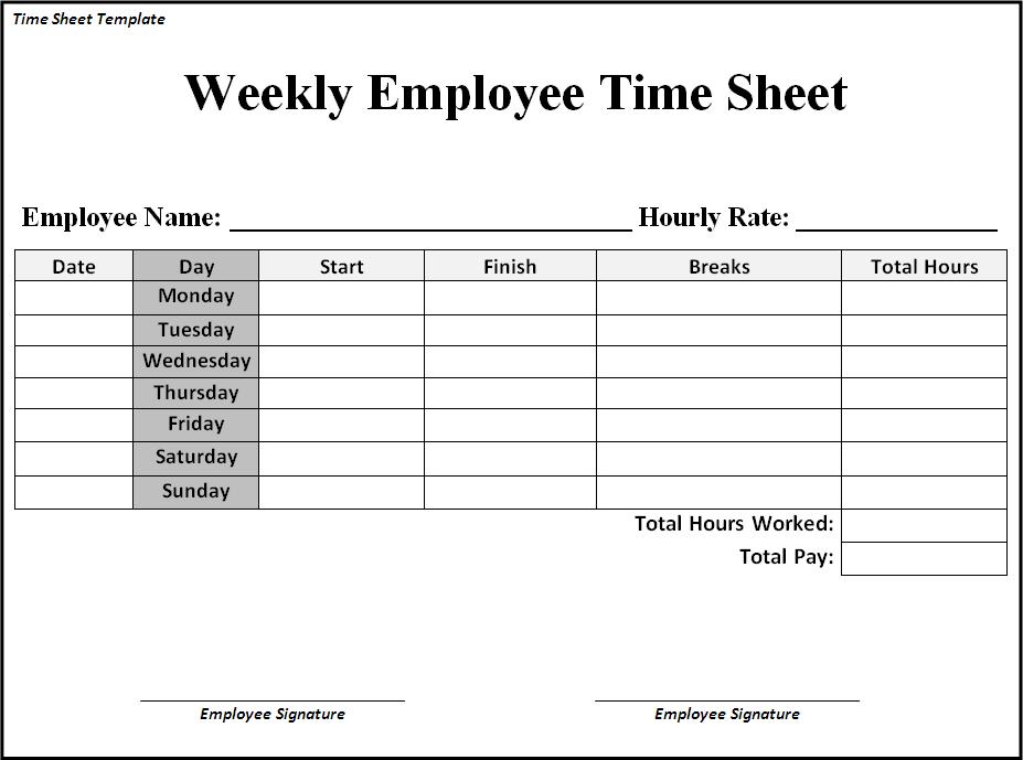 Employee Weekly Time Sheet Zoroblaszczakco Free Weekly Time Sheets 