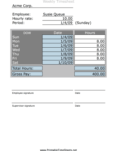 Simple Weekly Timesheet Printable Time Sheet