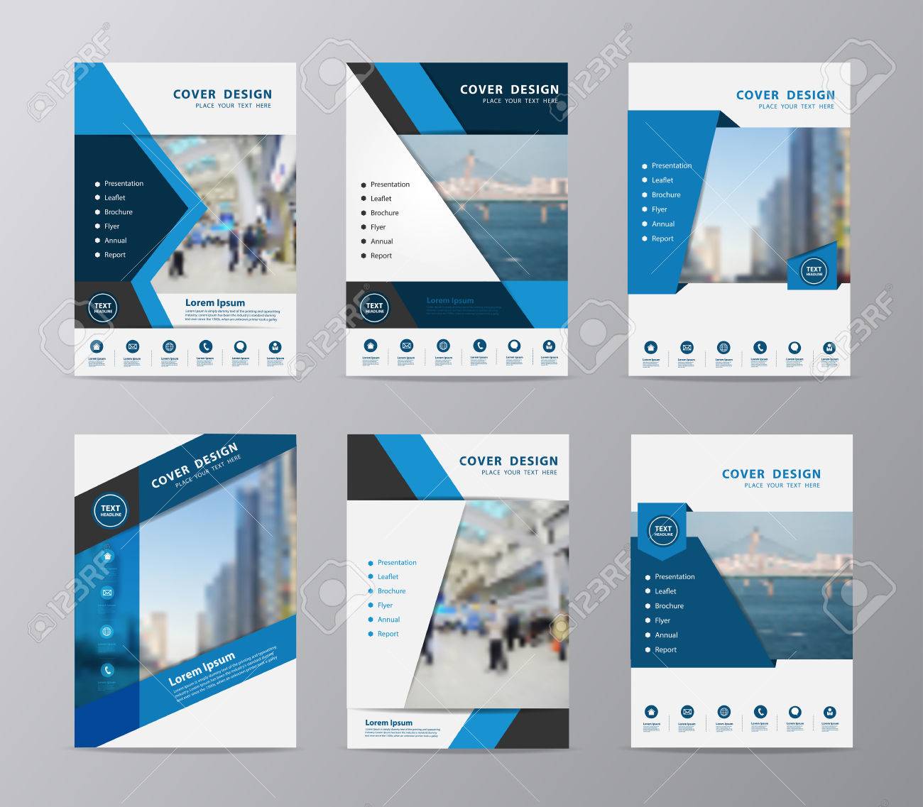 Blue Annual Report Brochure Design Template , Set Of Leaflet 