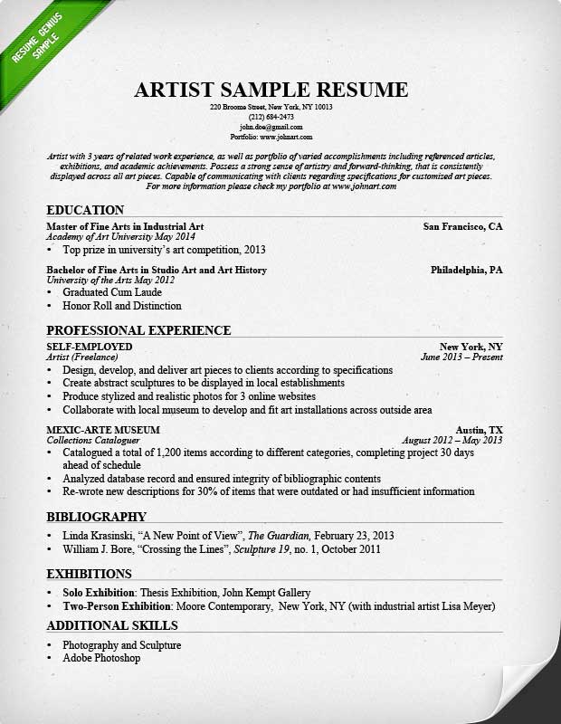 Artist Resume Sample & Writing Guide | Resume Genius
