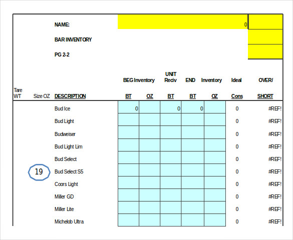 bar inventory spreadsheet template