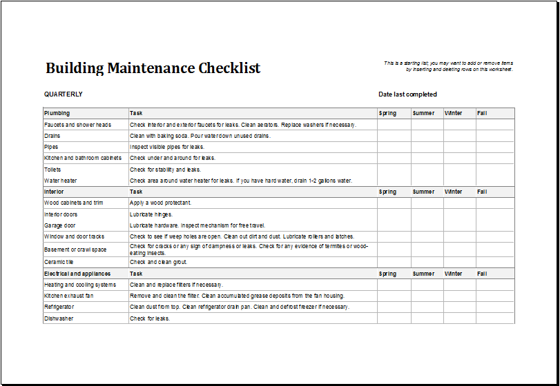 Building Maintenance Checklist Templates | Microsoft Word & Excel 