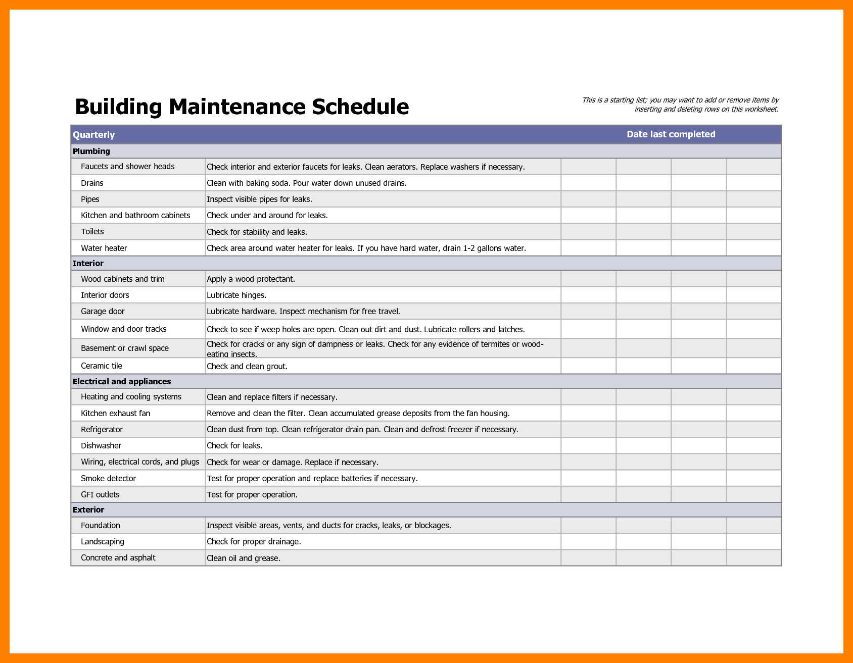 Building maintenance checklist template infinite concept so 