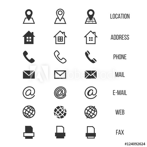 Business card vector icons, home, phone, address, telephone, fax 