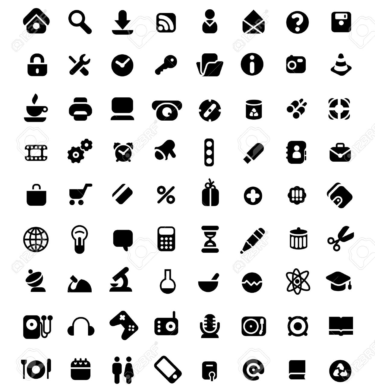 Set Of 72 Icons For Website, Computer, Business, Shopping, Science 