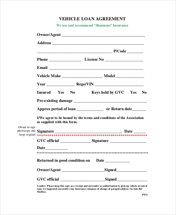 car loan agreement template pdf auto loan agreement template auto 