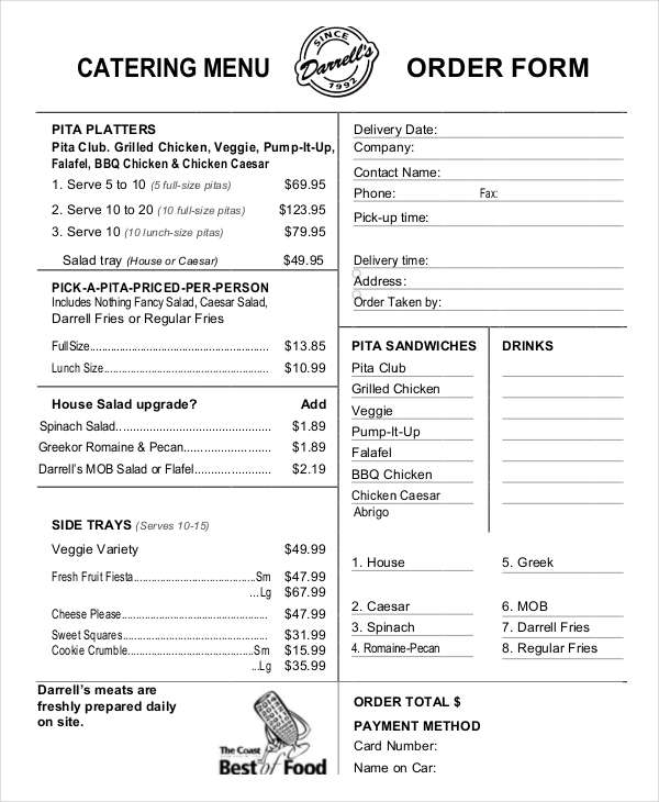 14+ Catering Order Forms   Free Samples, Examples, Format Download 