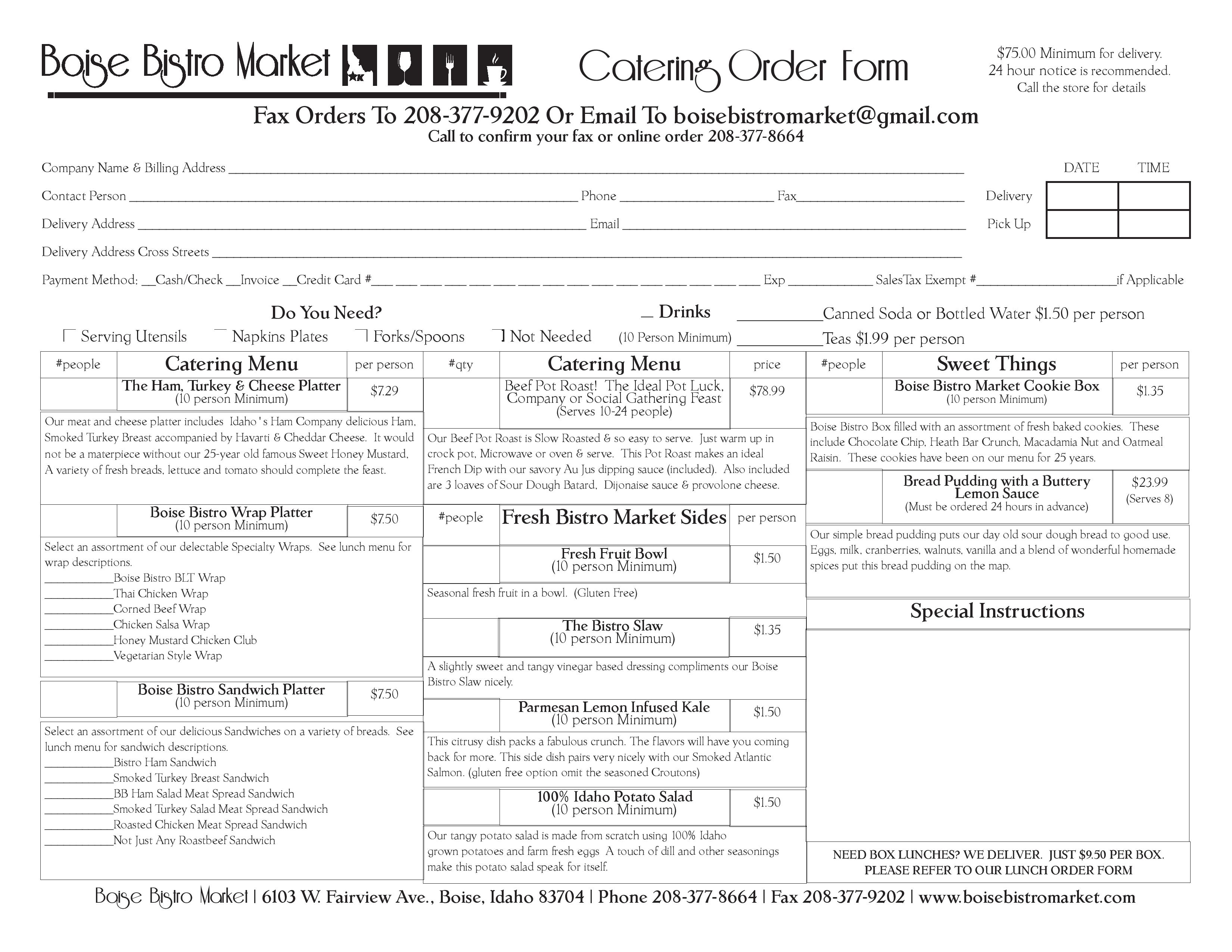 Catering Menu/Order Form   Boise Bistro Market