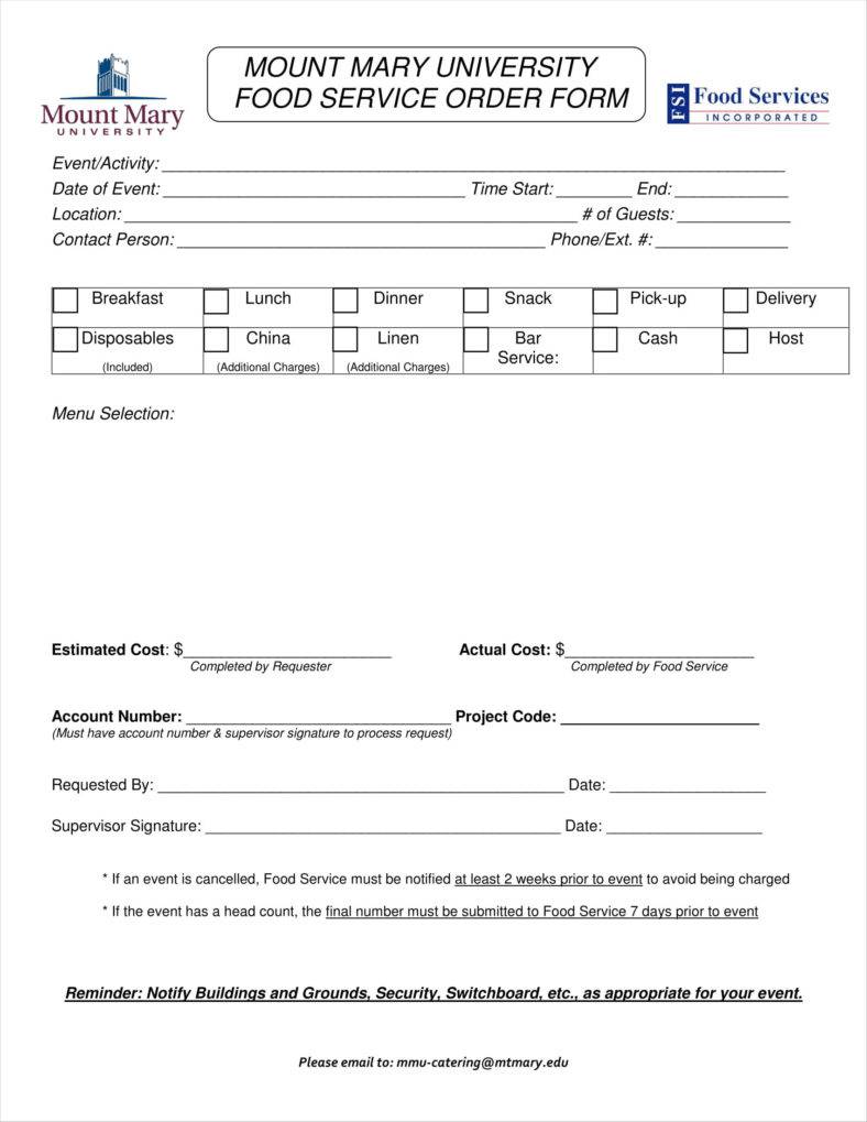 8+ Catering Order Form Free Samples, Examples Download | Free 