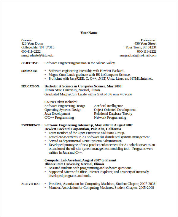 computer science resume examples   Mini.mfagency.co