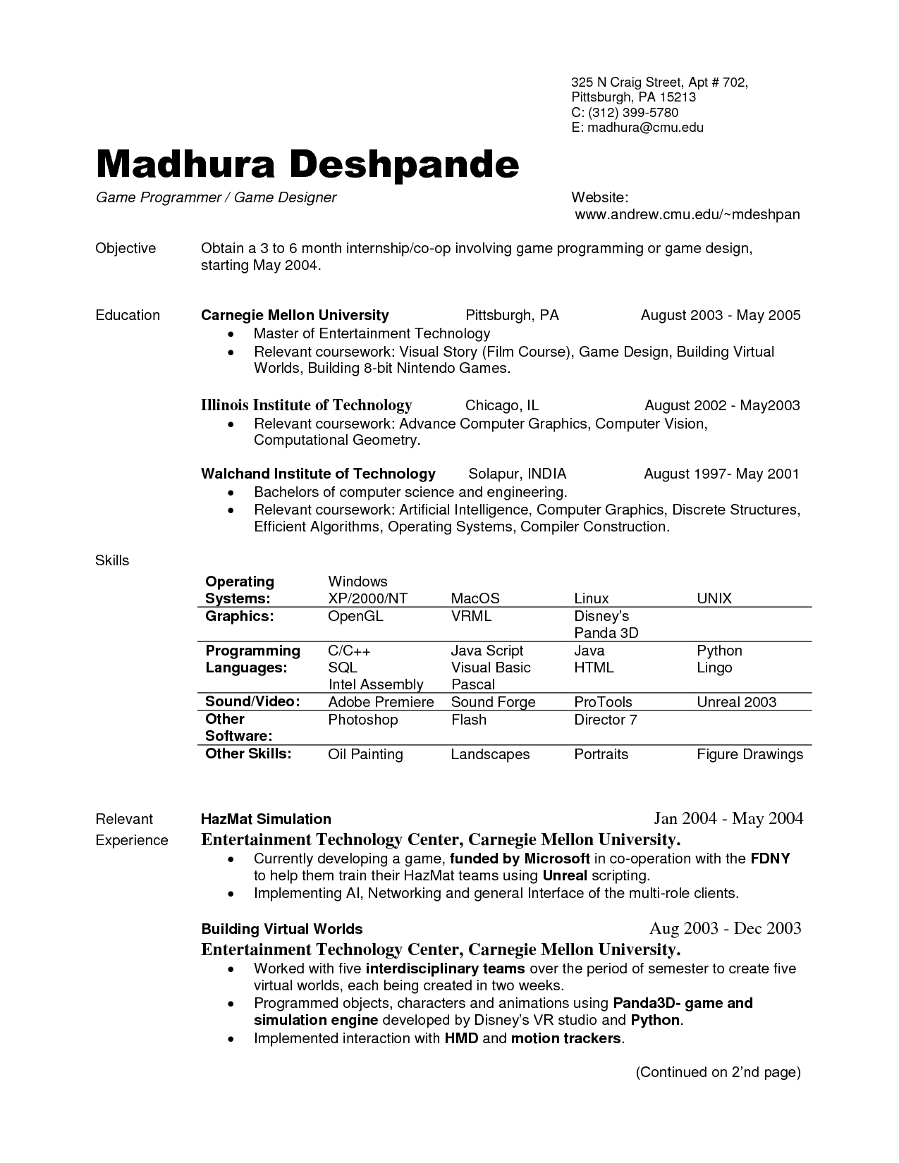 Download Internship Resume Samples For Computer Science 