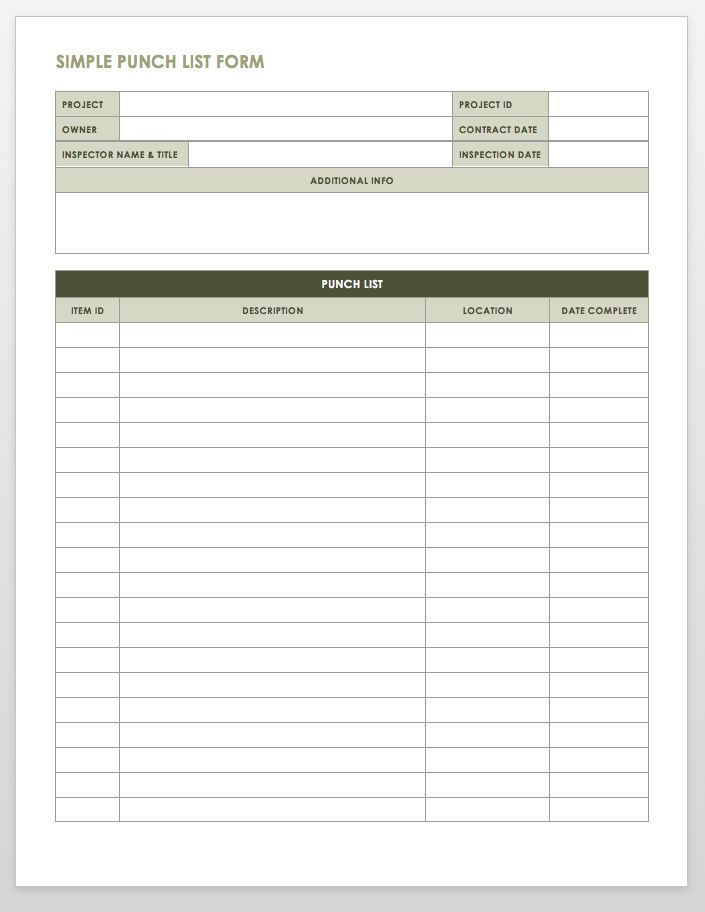 4 construction punch list template | Receipt Templates