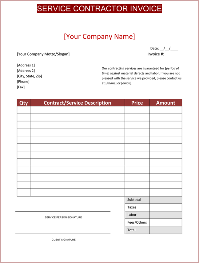 contractor template invoice invoice template contractor free to do 