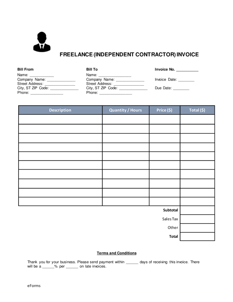 Free Freelance (Independent Contractor) Invoice Template   Word 