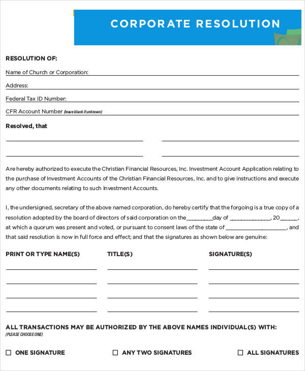 Certificate of Corporate Resolution   Template & Sample Form 