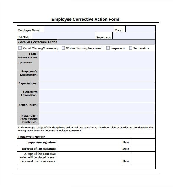 Employee Corrective Action Plan Template | cortezcolorado.net