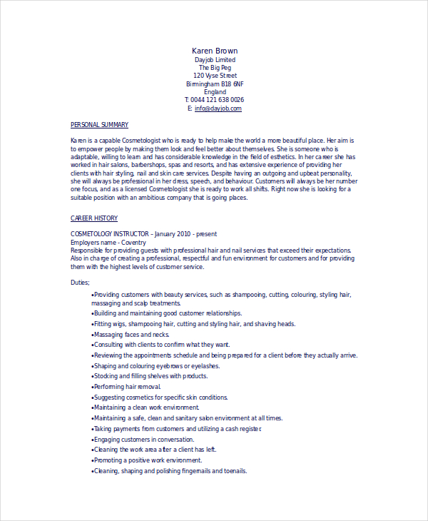 Cosmetology Resume Template