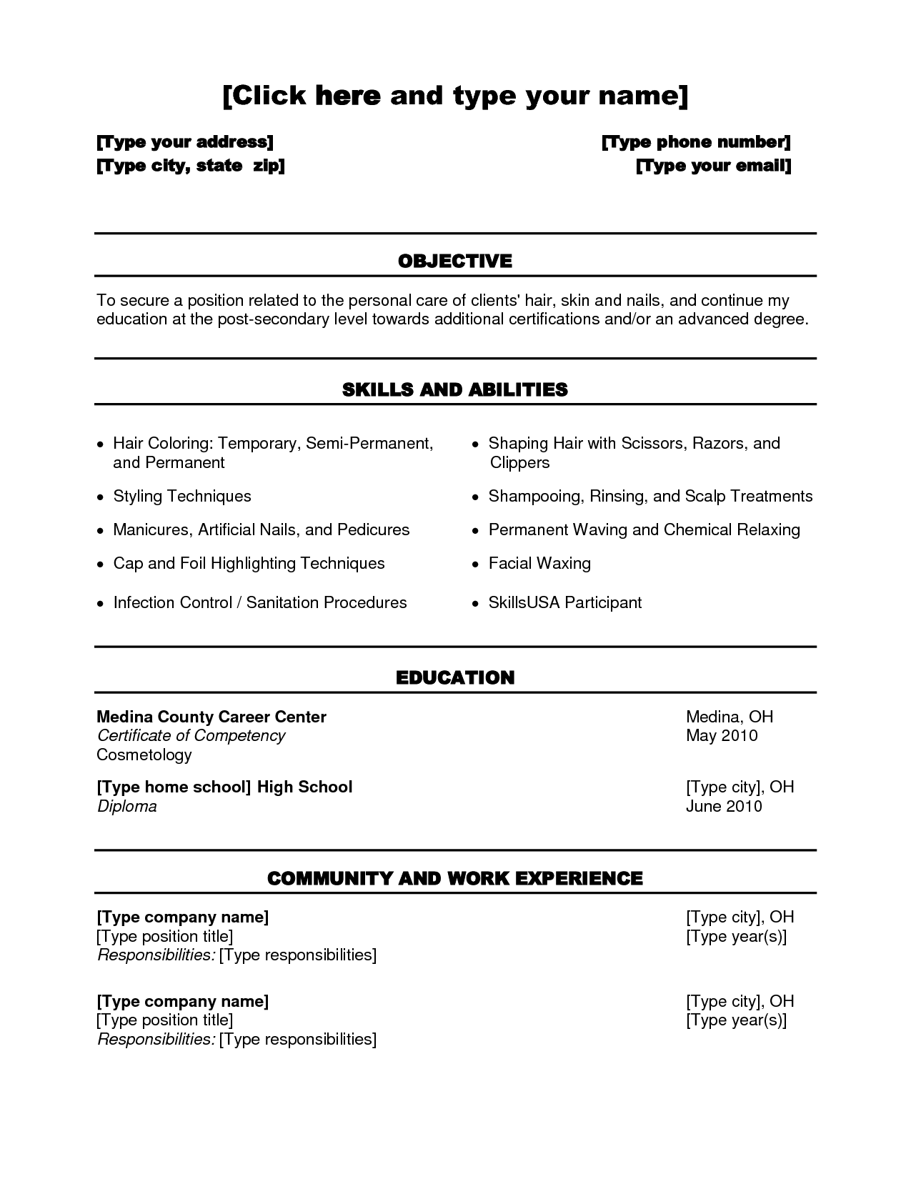 Great Cosmetology Resume Templates   Best Sample Resume Template 