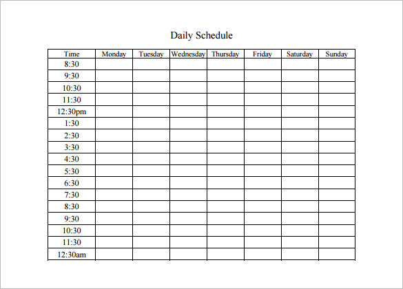 Daily Schedule Template   JP Designs