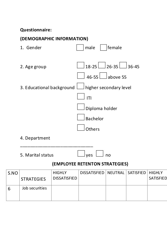 employee retention project Questionnaire pdf