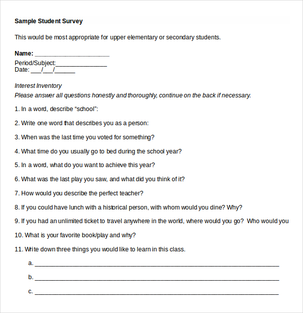 Student Survey Templates – 19+ Free Word, Excel, PDF Documents 