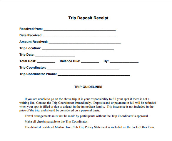 Receipt Of Deposit Receipt For Deposit Template Security Deposit 