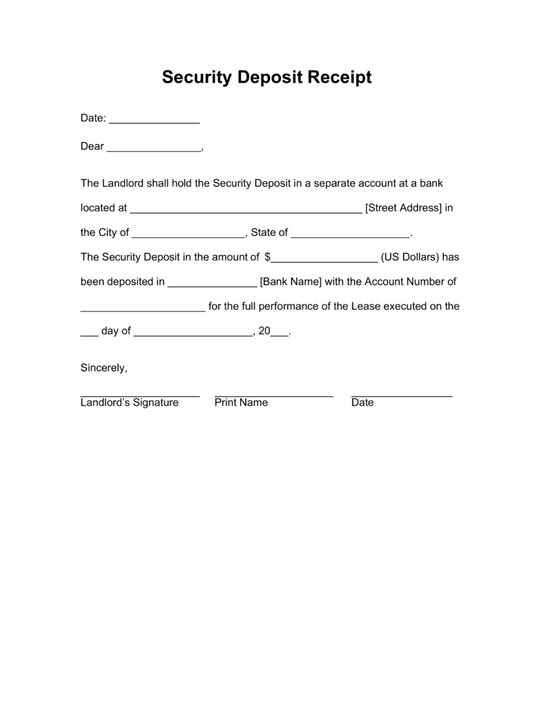 security deposit agreement template security deposit receipt 