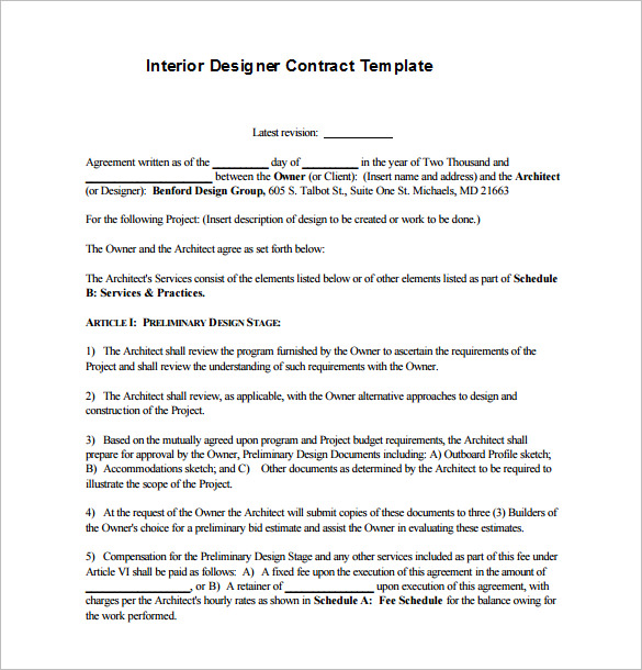 interior design service agreement template 8 interior designer 