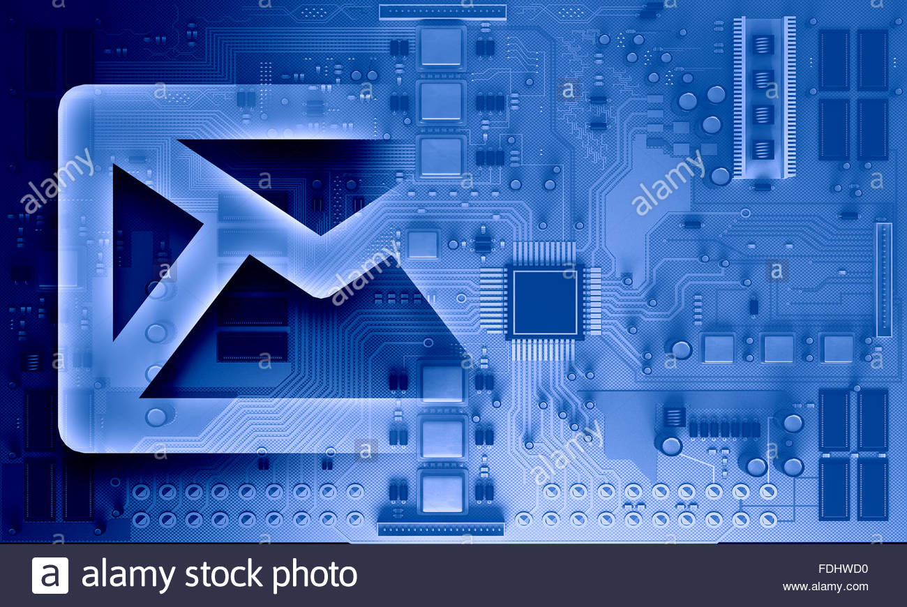Background image with system motherboard concept and email symbol 