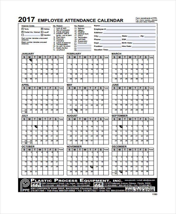7+ Attendance Calendar Templates   Free Word, PDF Format Download 