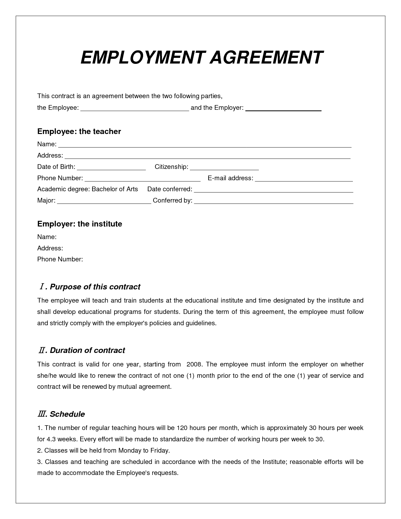 employment agreement contract   Teacheng.us