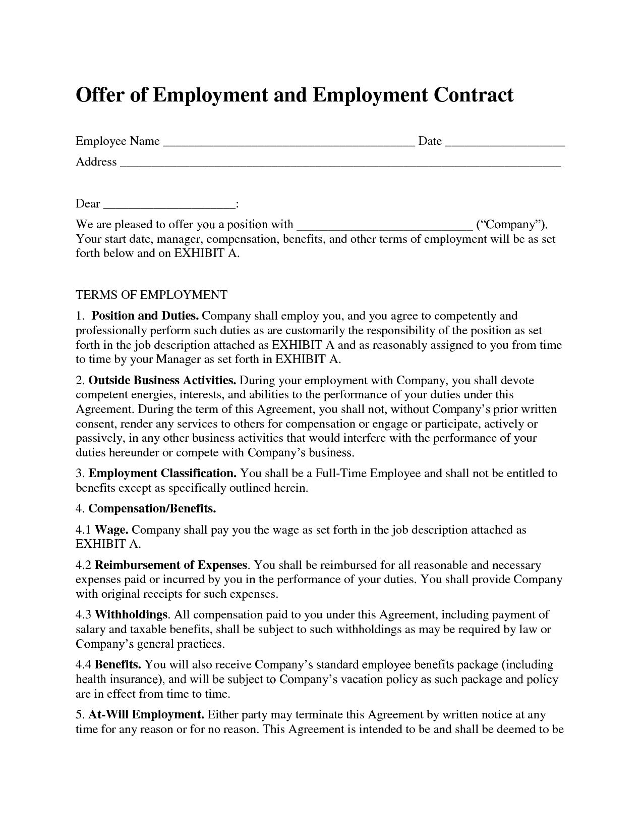 Employment Contract Template | bravebtr