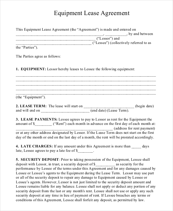 equipment lease agreement template south africa rental agreement 