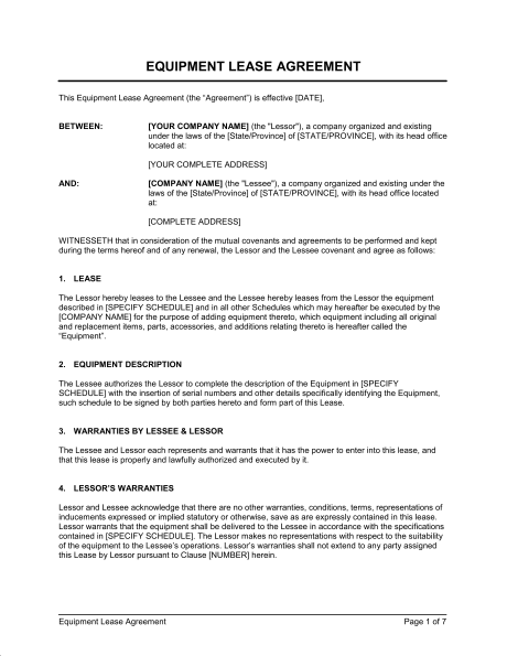 equipment rental agreement template doc equipment rental agreement 