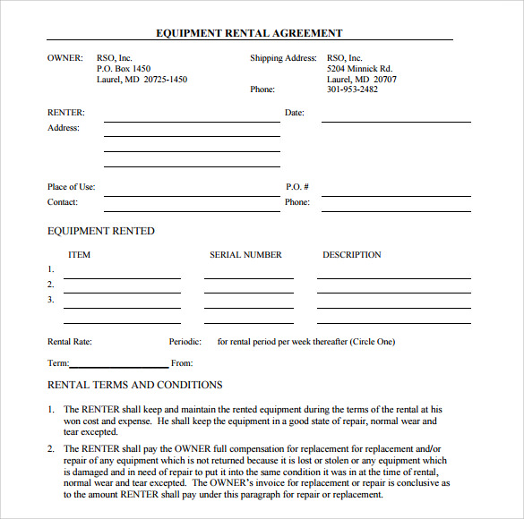 sample equipment lease agreement template equipment lease 