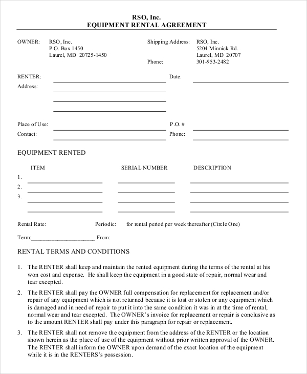 equipment rental agreement template doc 20 equipment rental 