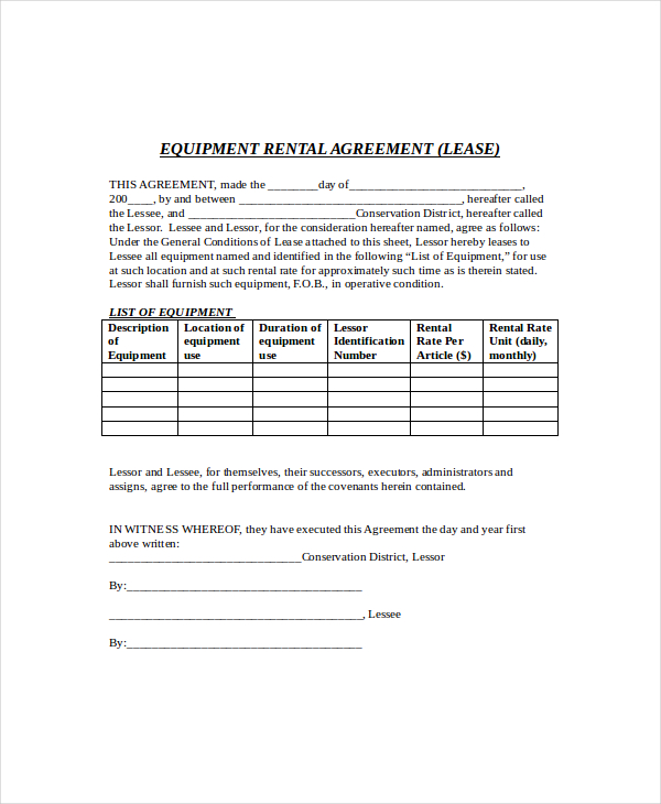 product rental agreement template sample equipment rental 